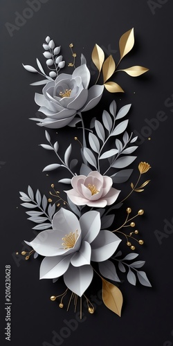 white flower on black background