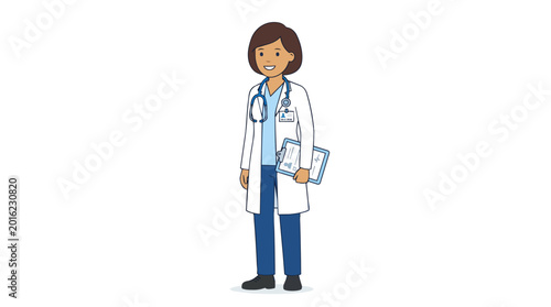A confident smiling female physician stands ready to assist patients with medical expertise and compassionate care ensuring health and wellness This dedicated woman represents healthcare