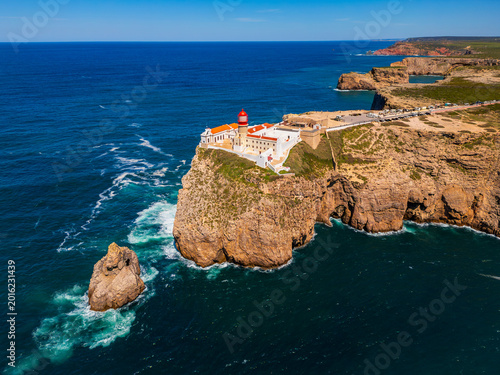 Aerial View on Lighthouse of Cape St. Vincent Algarve Portugal