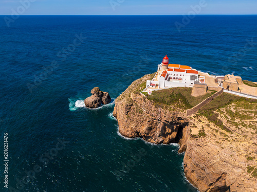 Aerial View on Lighthouse of Cape St. Vincent Algarve Portugal