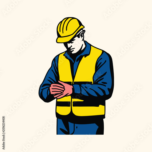 Man wearing yellow safety construction vest.