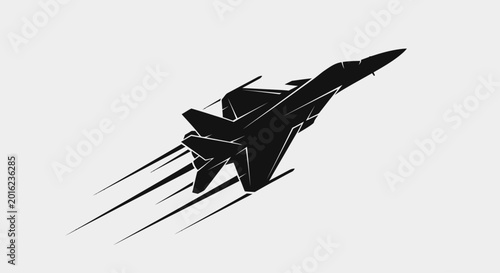 Photos A sleek fighter jet soars through the air with motion lines trailing behind it