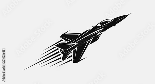 Photos A fighter jet soars through the sky with motion lines behind it.