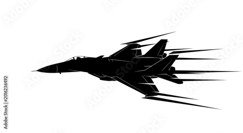 Photos A fighter jet soars through the air with motion lines behind it.