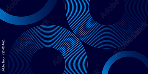 Futuristic dark vector background with glowing blue circular arcs and concentric line patterns, perfect for tech, digital, or modern design themes.
