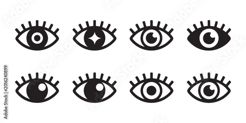 Bild auf Leinwand Set of black eye icons with eyelashes and pupils in various styles for creative design projects and graphics