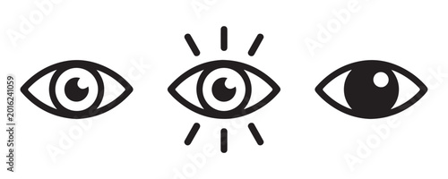 Quadro su tela Linear eye icons with rays and focus elements for monitoring and observation concepts on transparent grid