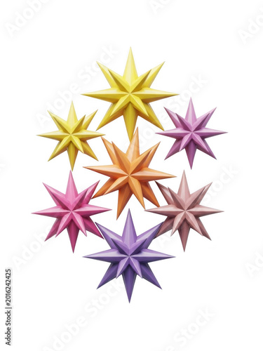Colorful origami stars cluster isolated on transparent background