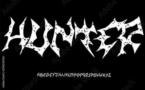 Fotografi Hunter Extreme Metal Font Alphabet – Sharp Thorn Display Typeface with Brutal Da