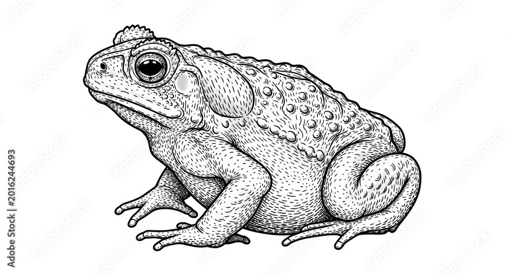 Naklejka premium Detailed black and white illustration of a toad in side view