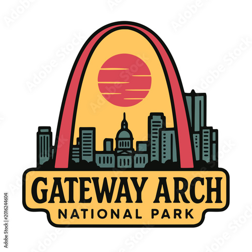Gateway Arch National Park Vintage Travel Vector, Retro St Louis Landmark Sticker SVG Illustration, gateway arch svg