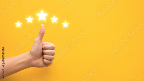 Thumbs Up Five Star Rating Customer Review Concept