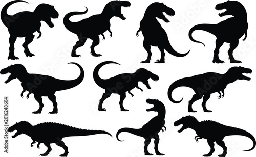 Fotografía Collection of black dinosaur silhouettes