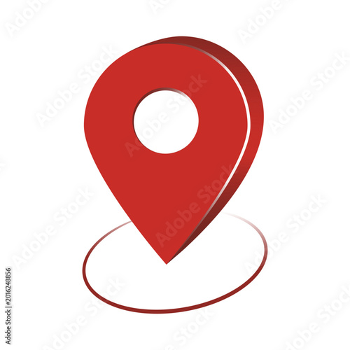 3D Map Pointer Pin Icon on White Background. Red Location Marker Sign for Navigation and GPS. Red Navigation Map Pin with Shadow. Concept of Destination, Local Search, and Logistics Tracking.