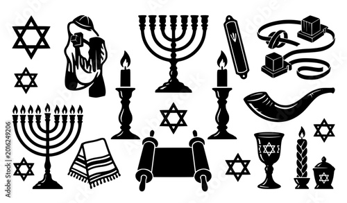 Foto Jewish religious icons vector Shabbat candle collection