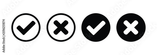 Tableau sur toile checkmark and cross icon set, right tick symbol collection, approval and cancel signs, verification and rejection icons, clean minimal vector illustration design