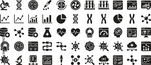 Foto Biotechnology laboratory research glyph icon set with DNA analysis medical scien