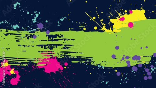 Foto A dark background with a prominent green band in the center, composed of scattered drops of various colors