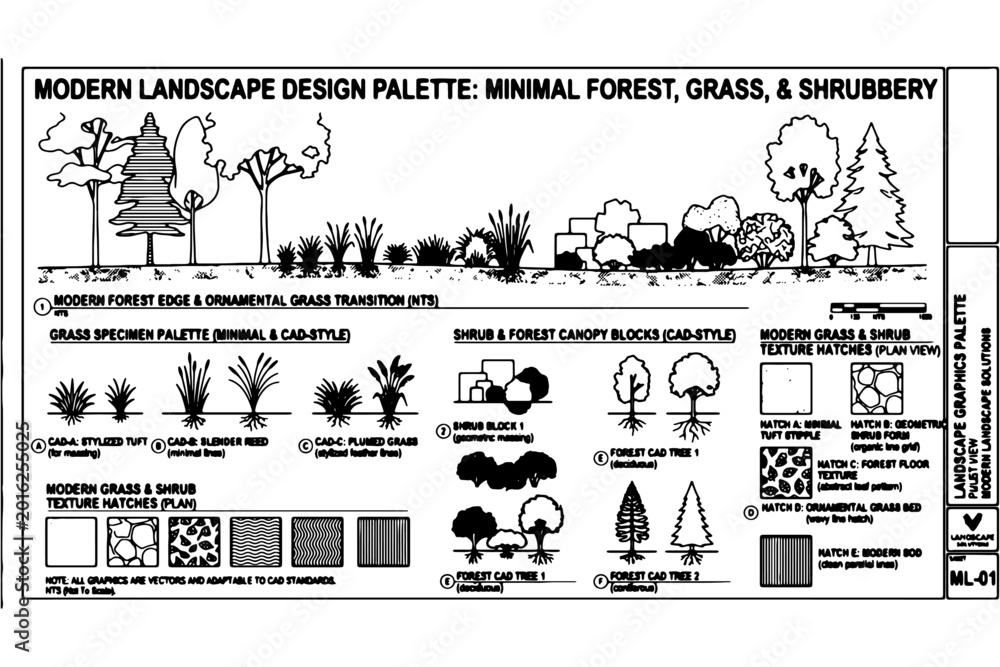 Fototapeta premium Professional Grass and Tree CAD Bundle