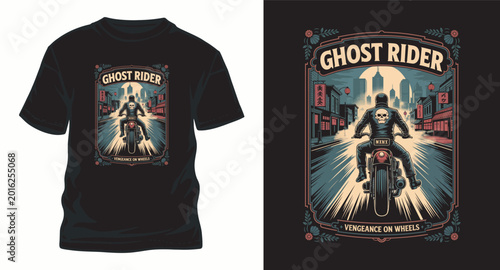 Ghost rider vengeance on wheels t shirt design graphic.