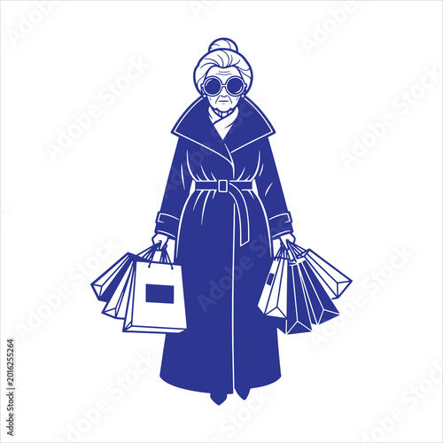 Stylish Grandma Shopping Illustration