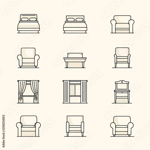 Furniture icons in line style.