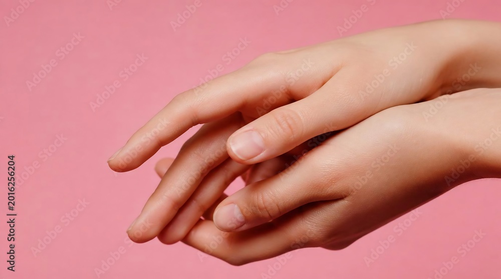Fototapeta premium Soft Female Hands Overlapping on Pink Background