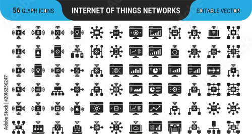 Tableau sur toile Internet of Things Networks Glyph Icon Set Minimal Solid UI IoT Devices Smart Te