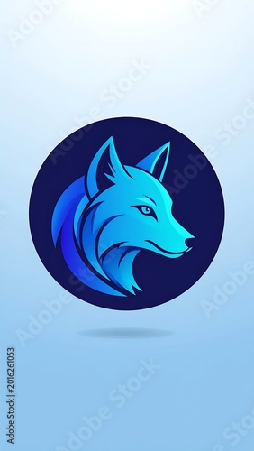 Stylized Cyan Wolf Head Vector Illustration Modern Canine Mascot Profile In Dark Blue Circle With Vibrant Gradients And Sharp Minimalist Lines