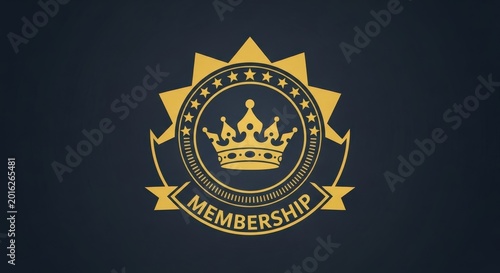 A golden membership badge with a crown and stars on a dark blue background, symbolizing premium access and exclusive loyalty.
