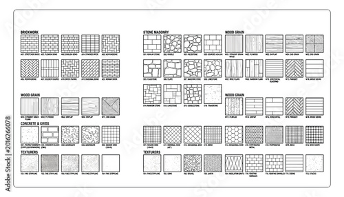 Brickwork stone masonry wood grain patterns and textures for architectural design transparent vector illustration.