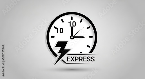 Black and white icon of a clock with a lightning bolt and 'EXPRESS' text, symbolizing speed and fast delivery service.