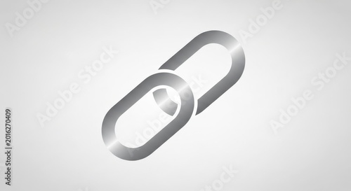 A shiny metallic silver chain link icon symbolizing connection, unity, and digital hyperlinks on a subtle gradient background.