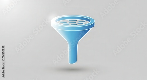 A stylized light blue funnel with a grid filter at the top, depicted as a clean 3D icon on a light grey background.
