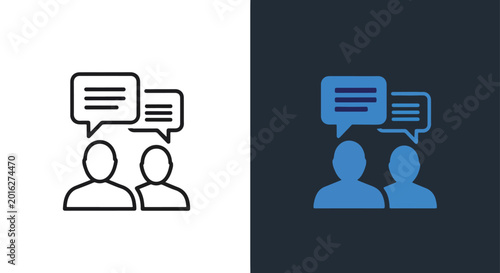 Vector conversation icon set with speech bubbles and people - Minimalist, flat icon, outline, glyph, linear, clipart, sticker - icon set