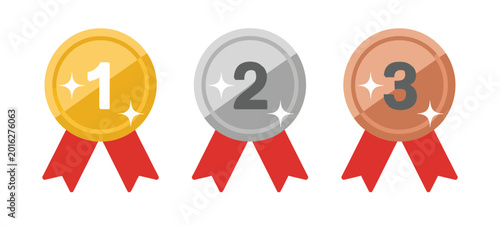 Cuadro en lienzo gold silver bronze medal icons, first second and third place ranking awards, championship and achievement concept, competition winner symbols, simple modern vector artwork