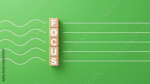 Focus Concept with Wooden Blocks on Green Background Productivity and Concentration Idea