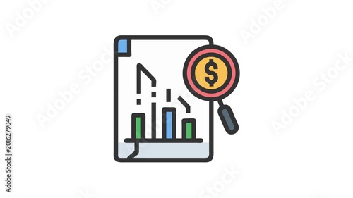 Financial analysis document with magnifying glass over dollar sign