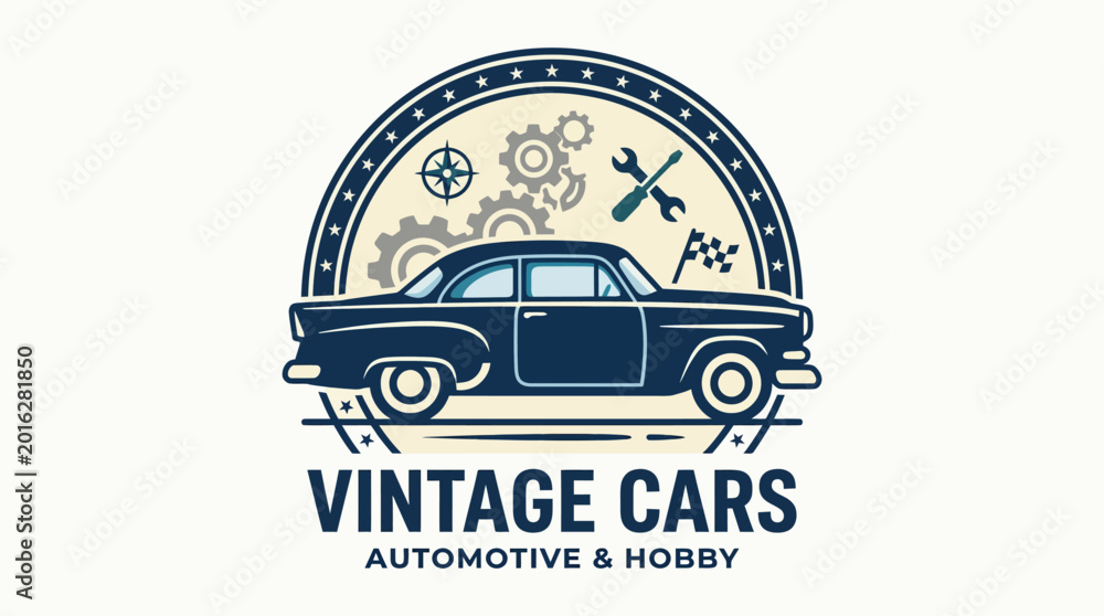 Fototapeta premium Vintage Cars Automotive Hobby Logo for Classic Car Clubs and Restoration Services