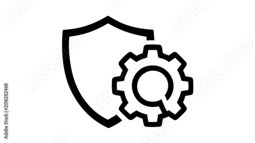 Professional crisis management vector icon showing a strong shield protecting a cracked object, designed in a minimalist line art style for corporate risk assessment and safety presentations.