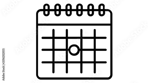 Recruitment interview calendar vector icon featuring a spiral bound desk planner with a specific date circled for job interviews and hiring appointments in a clean minimalist flat style illustration.