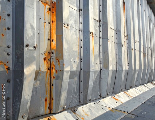 Weathered Metal Texture with Orange Rust Stains, Close-Up Industrial Surface Detail
