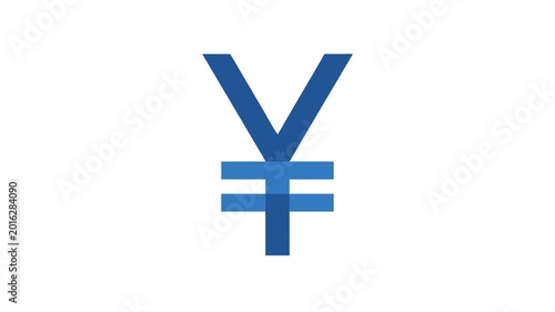 Graphic blue Japanese Yen currency symbol on White Background