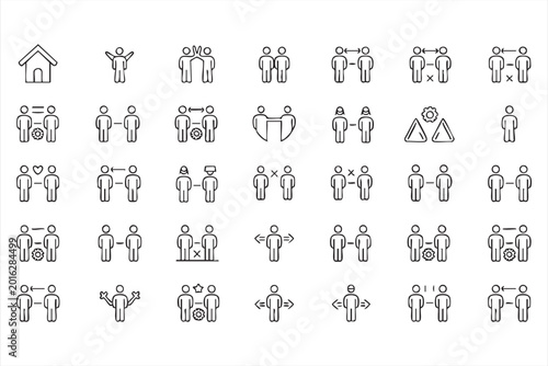 Foto Modern Human Interaction Icon Pack with Distance Arrows Barriers Contact Rules a