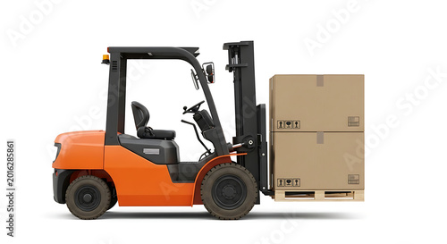 forklift with boxes isolated