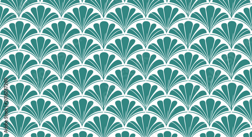 Canvas-taulu Block print vector seamless pattern with teal fan shapes, geometric art deco bac