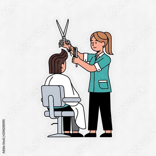 Hairdresser cutting womans hair.
