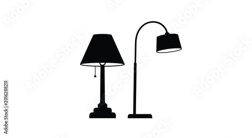 Foto Two lamps a table lamp and floor lamp in black silhouette