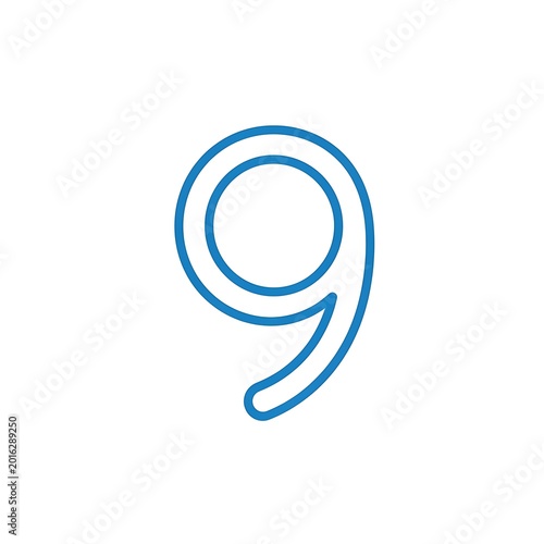Large blue number nine symbol.