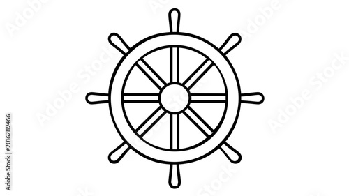 Wooden eight spoked ship wheel vector icon representing cloud orchestration and Kubernetes management systems on a clean white background, professional minimalist web services illustration.